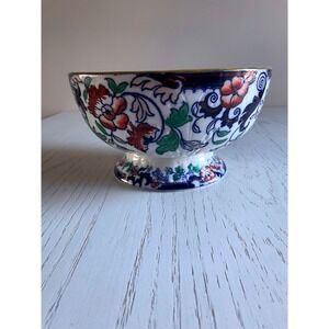 Antique 1800's Amherst Japan Ironstone Pedestal  Bowl In Imari Inspired Pattern.